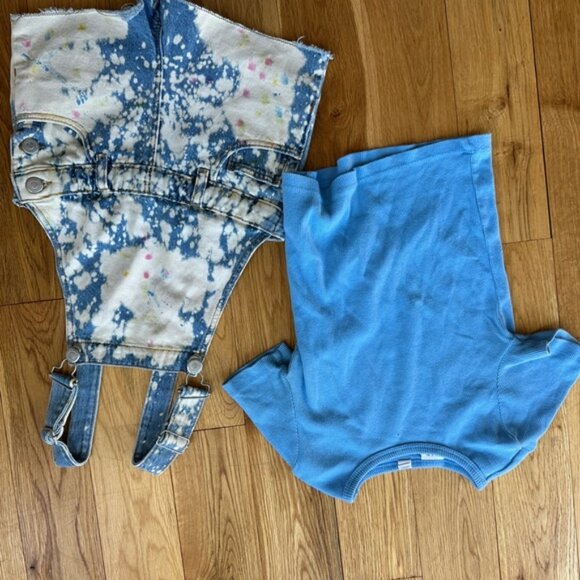 Zara & Gap Girls Outfit Babydoll Tshirt Bleached Short Overalls Size 6-7 - Picture 8 of 9